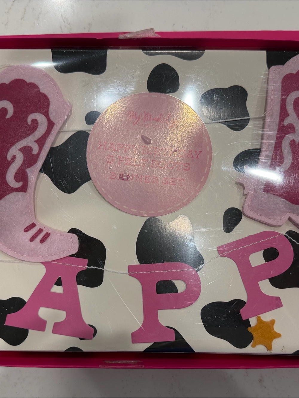 Pink Cowboy Western Party Banner - Happy Birthday Garland